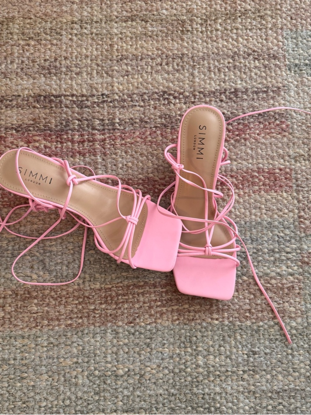 SIMMI London Pink Lace-Up Square Toe Heels